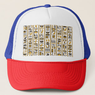 Egyptian Hieroglyphs: Yellow-Black Seamless. Trucker Hat