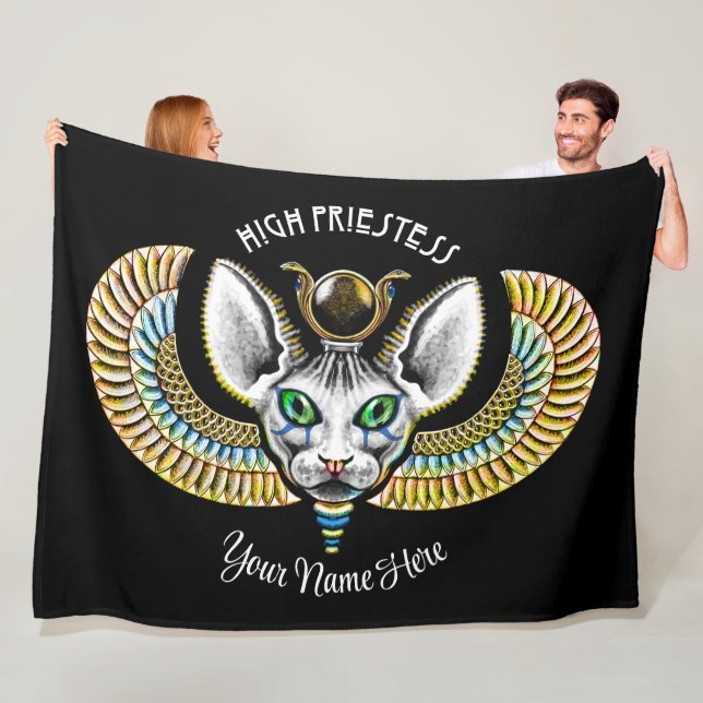 Egyptian High Priestess Black Magic Sphynx Cat Rex Fleece Blanket (In Situ)