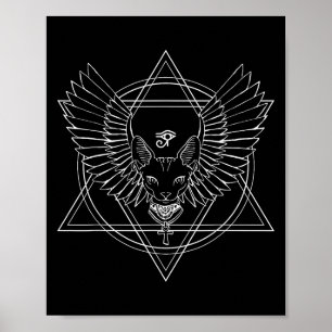 Egyptian Horus Eye And Cat With Wings For Men Wome Poster