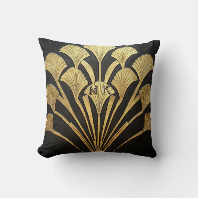 Egyptian Inspired Black and Gold Art Deco 16 x 16 Cushion (Front)