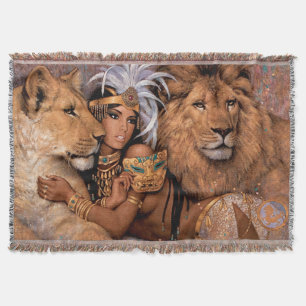 Egyptian Lion Goddess Throw Blanket
