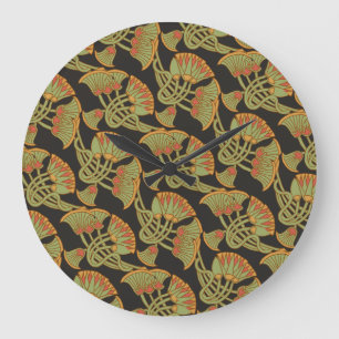 Egyptian Lotus and Papyrus, Black Wall Clock
