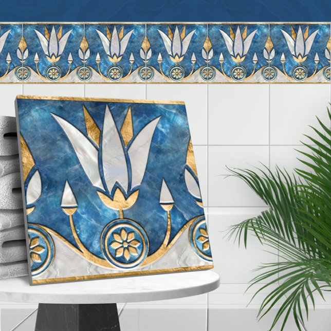 Egyptian Lotus Border - Blue Marble, Pearl Gold Tile (Creator Uploaded)