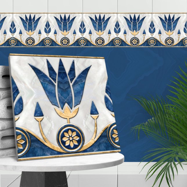 Egyptian Lotus Border - Blue Marble, Pearl Gold Tile (Creator Uploaded)