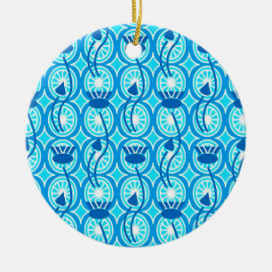 Egyptian Lotus pattern, cobalt and turquoise Ceramic Tree Decoration