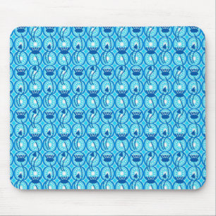Egyptian Lotus pattern, cobalt and turquoise Mouse Mat
