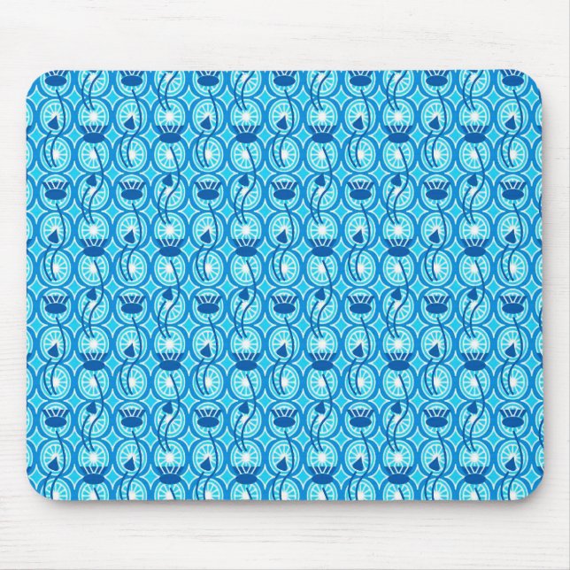Egyptian Lotus pattern, cobalt and turquoise Mouse Mat (Front)