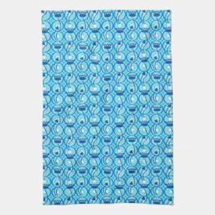Egyptian Lotus pattern, cobalt and turquoise Tea Towel