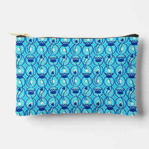 Egyptian Lotus Pattern, Cobalt Blue and Turquoise Accessory Pouch