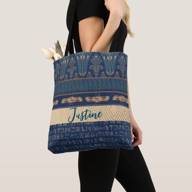  Egyptian Lotus Scarab Hieroglyphs Personalised Tote Bag (Close Up)