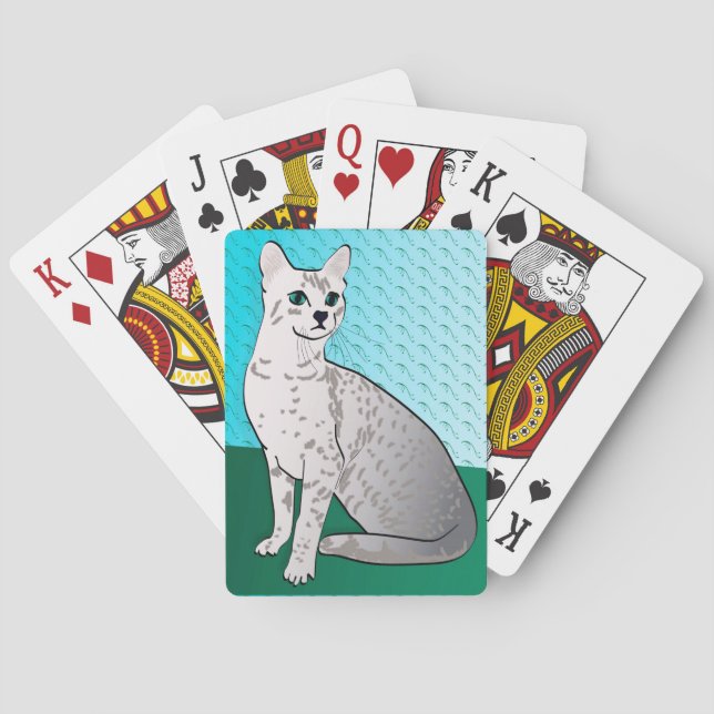 Egyptian Mau Cat - aqua background Playing Cards (Back)