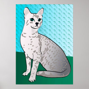Egyptian Mau Cat - aqua background Poster