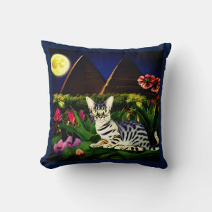 Egyptian Mau Cat in a Midnight Garden   Cushion