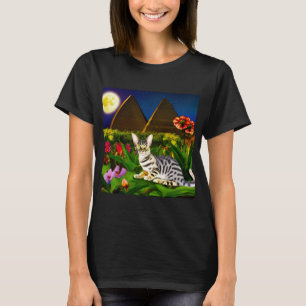 Egyptian Mau Cat in a Midnight Garden  T-Shirt