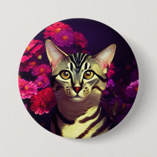 Egyptian Mau Cat in a Night Blooming Garden 7.5 Cm Round Badge