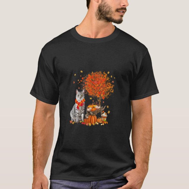Egyptian Mau Cat Thanksgiving Autumn Pet Cat Lover T-Shirt (Front)
