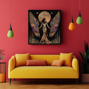 Egyptian Moon God Khonsu Abstract Rainbow Black Poster