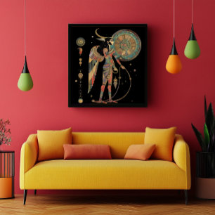 Egyptian Moon God Khonsu Dark Rainbow on Black Poster