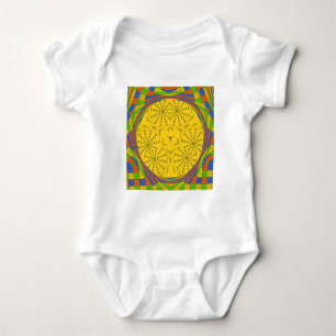 Egyptian Motif Art Print Chequered Frame Design Baby Bodysuit