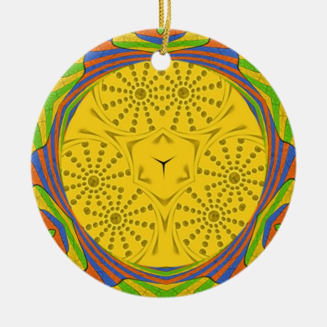 Egyptian Motif Art Print Chequered Frame Design Ceramic Tree Decoration (Front)