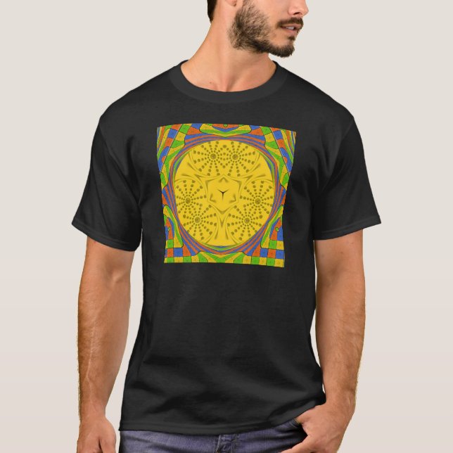 Egyptian Motif Art Print Chequered Frame Design T-Shirt (Front)