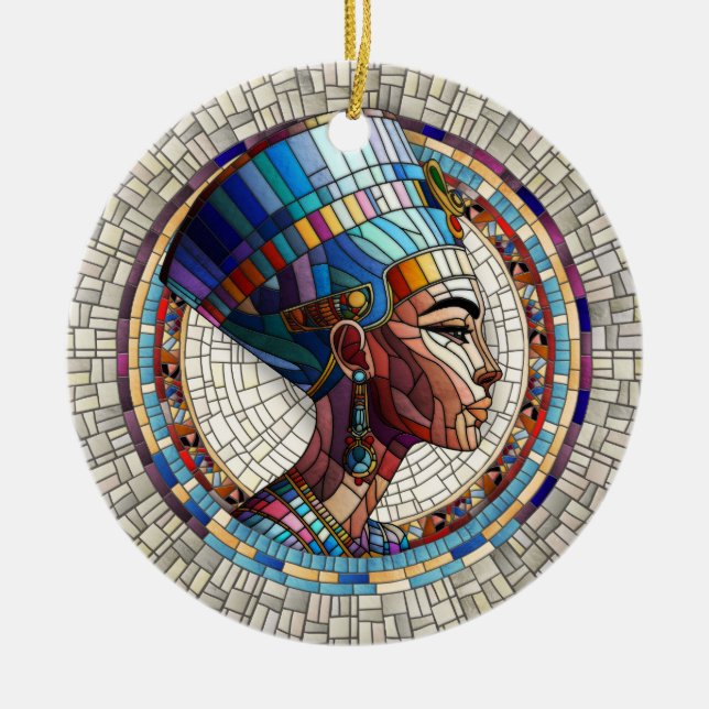 Egyptian Nefertiti -Mosaic Art Ceramic Tree Decoration (Front)