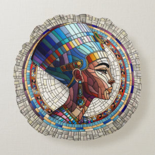 Egyptian Nefertiti -Mosaic Art Round Cushion