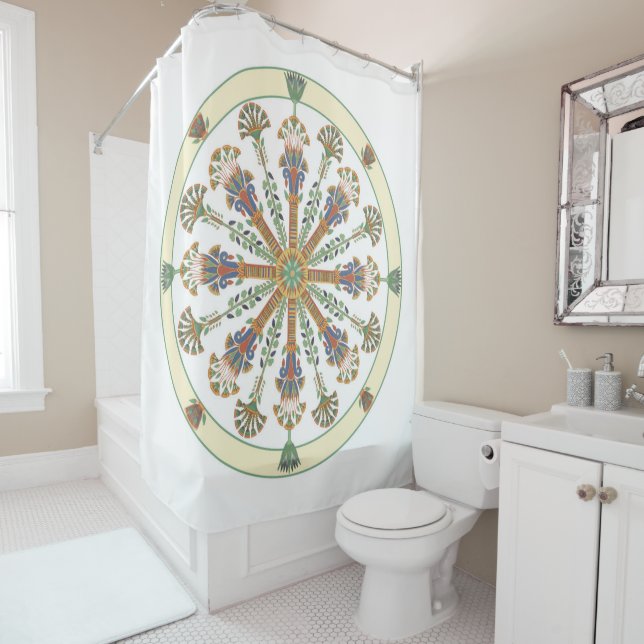 Egyptian Nouveau Lotus Mandala Shower Curtain (In Situ)
