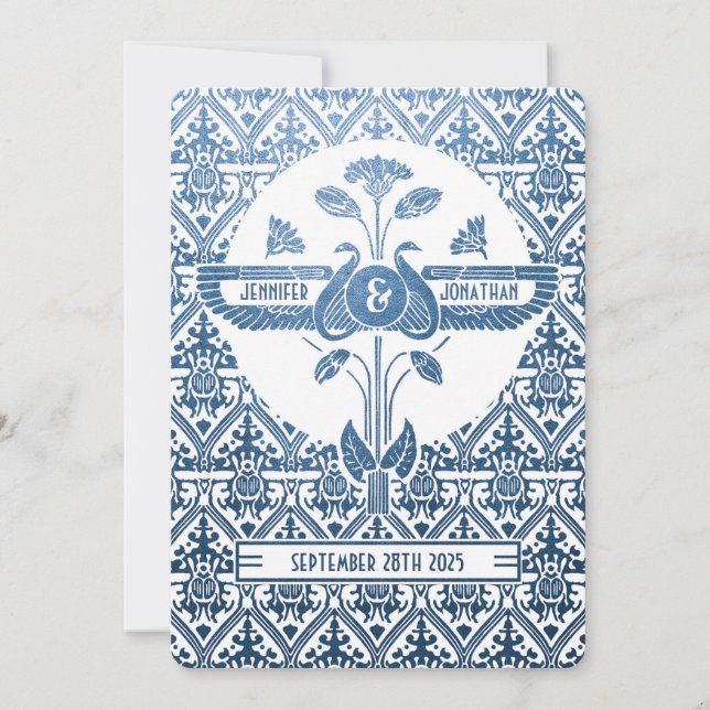 Egyptian Nouveau Wedding Invitations - Blue Foil (Front)