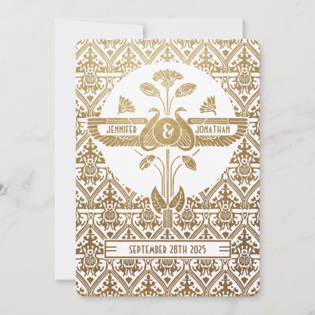 Egyptian Nouveau Wedding Invitations Gold & White (Front)