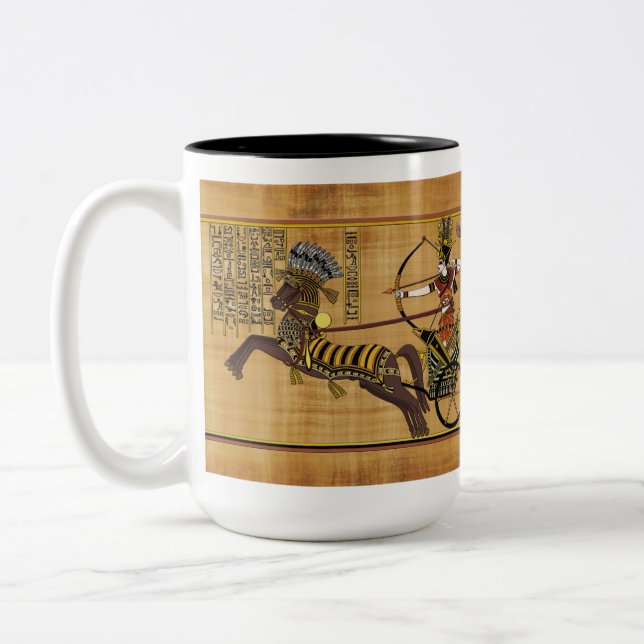 Egyptian Pharaoh Ramesses II & Chariot at Kadesh Two-Tone Coffee Mug (Left)
