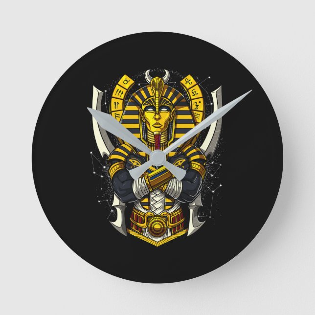 Egyptian Pharaoh Tutankhamun Ancient King Tut Round Clock (Front)