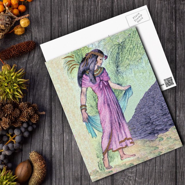 Egyptian Princess Postcard (Ancient Egyptian woman in pink dress blue scarf on postcard.)