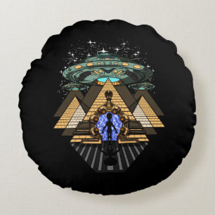Egyptian Pyramids Alien Space Annunaki Conspiracy Round Cushion
