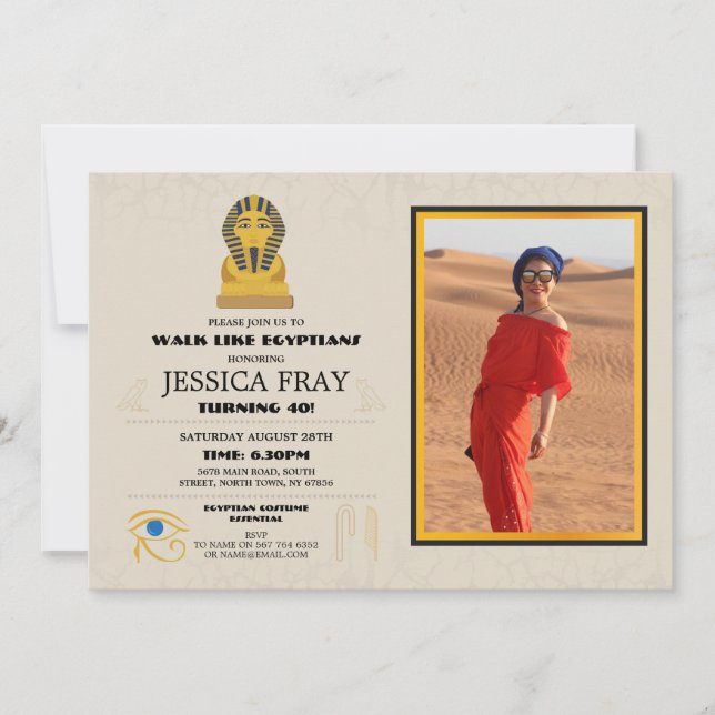 Egyptian Pyramids Birthday Party Photo Egypt Gold Invitation (Front)