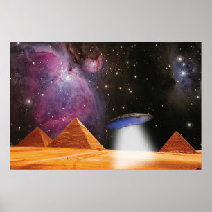 Egyptian Pyramids Giza Meets Space and UFO Poster