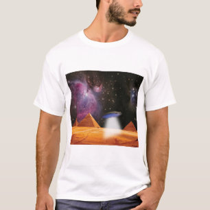 Egyptian Pyramids Giza Meets Space and UFO T-Shirt