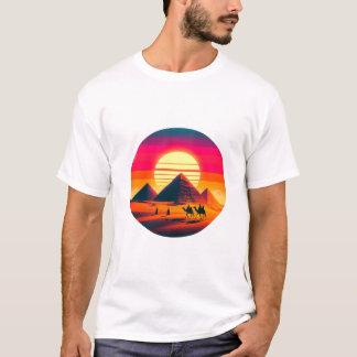Egyptian Pyramids Neon Sunset – Retro Desert Scene T-Shirt