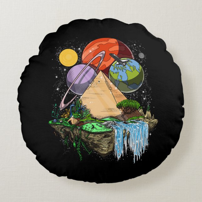 Egyptian Pyramids Space Aliens Ancient Conspiracy Round Cushion (Front)