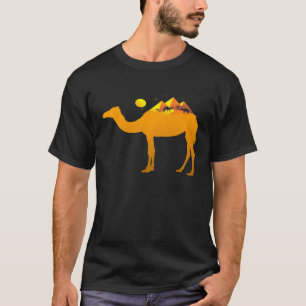 Egyptian Pyramids Sun Trees Birds In Desert Camel T-Shirt