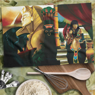 Egyptian Queen Cat Dragon Tea Towel