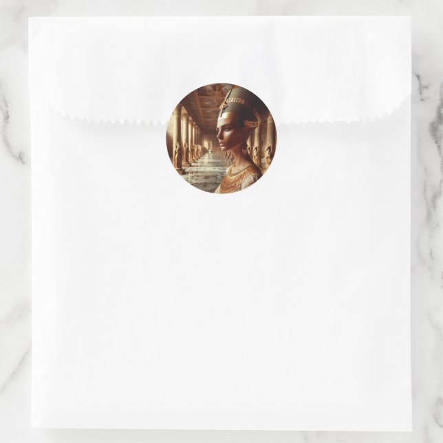 Egyptian Queen Majestic Art: Ancient Royalty Gold Classic Round Sticker (Bag)