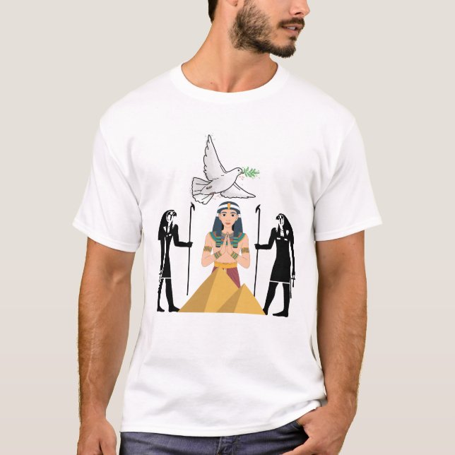 Egyptian Queen with Pyramids & Peace Dove T-Shirt (Front)