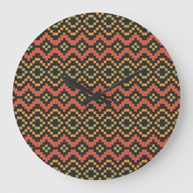 Egyptian Red and Black Tribal Round Wall Clock (Front)