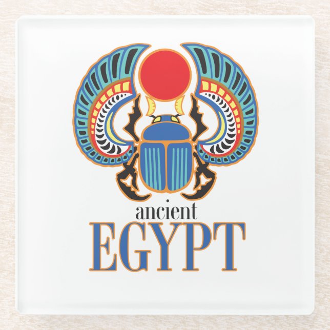 Egyptian scarab beetle. Ancient Egypt Glass Coaster (Front)