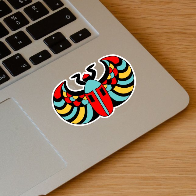 Egyptian Scarab Beetle Bright Colours (Brightly coloured Egyptian scarab beetle in blue, red, yellow, and black on a vinyl sticker.)