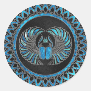 Egyptian Scarab Beetle - Gold and Blue glass Classic Round Sticker