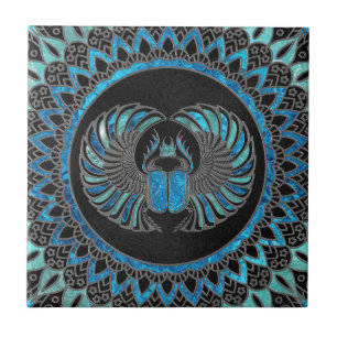 Egyptian Scarab Beetle - Gold and Blue glass Tile