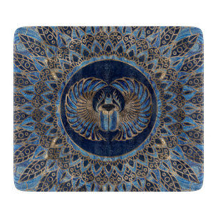 Egyptian Scarab Beetle Gold and Blue marble Cutting Board