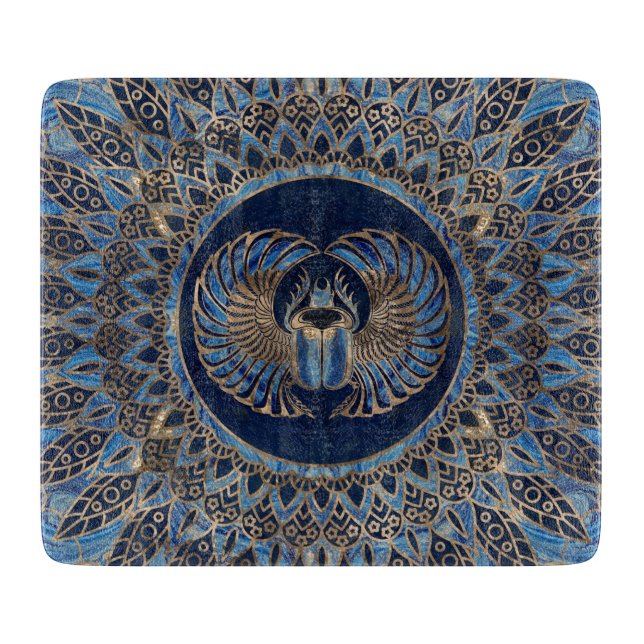 Egyptian Scarab Beetle Gold and Blue marble Cutting Board (Front)